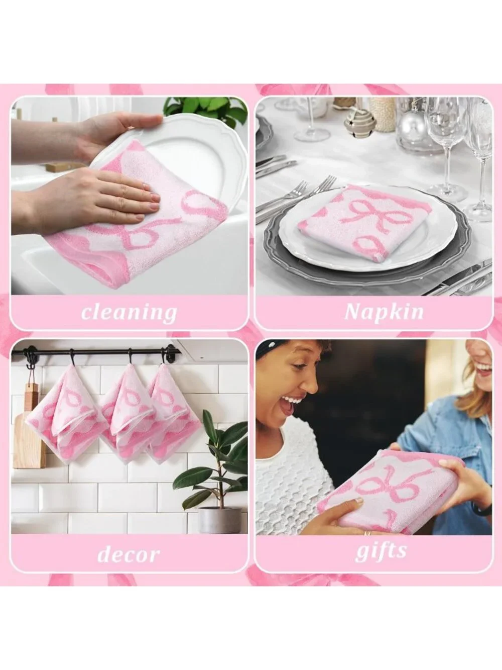 6 Pcs 100% Cotton Washcloths - Soft, Absorbent Bow Towels for Home & Spa Use